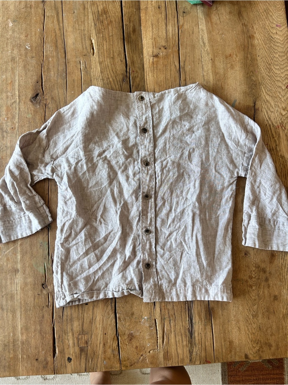 100% real linen top l Neutral oatmeal Beige Button-Back Top